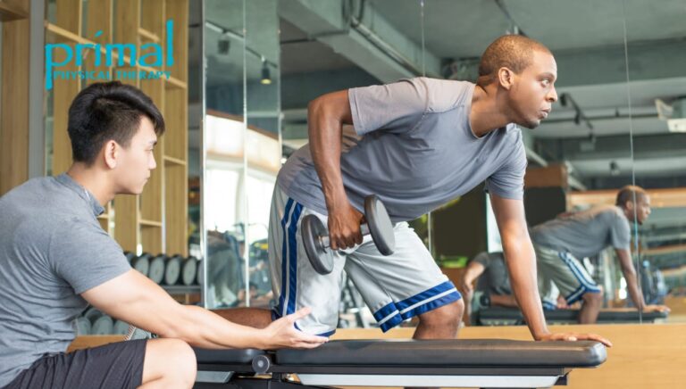 Patient performing a rehabilitation exercise in the gym